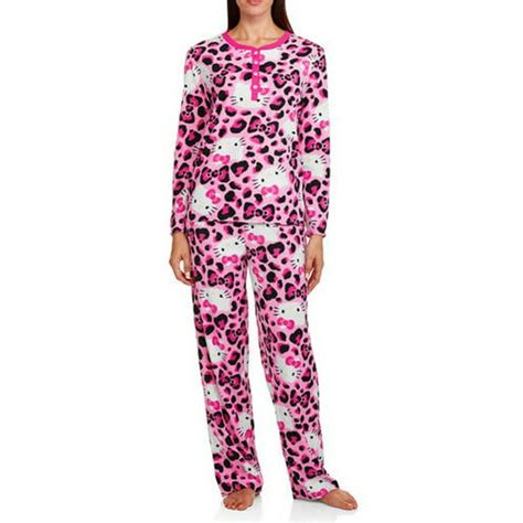 Hello Kitty Womens Pink Waffle Fleece Pajamas Cat Sleep Set
