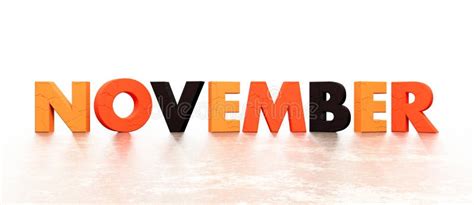 November Text Word Colored In Autumn Season Colors On Wide Banner Stock