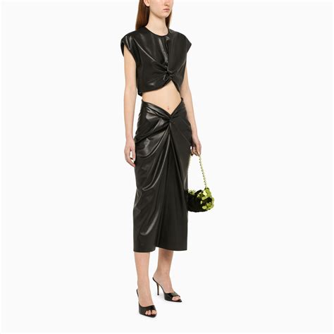 Msgm Black Faux Leather Midi Skirt Thedoublef