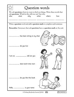 The first day of class. Question words, question marks | 1st grade, Kindergarten ...