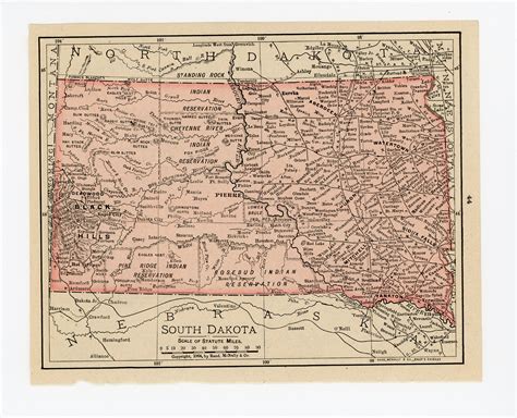 1911 Concise Atlas Vintage Map Pages South Dakota On One Side