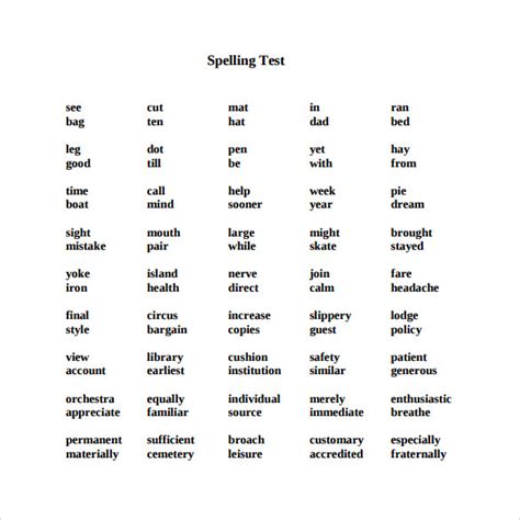 Free 14 Sample Spelling Test Templates In Pdf Ms Word