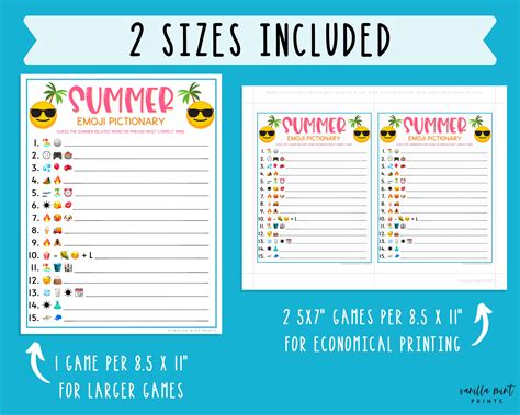Summer Emoji Pictionary Game Printable Summertime Games Etsy