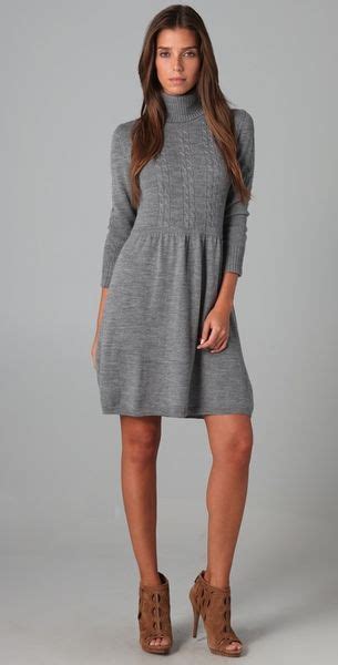 Shoshanna Turtleneck Sweater Dress In Gray Grey Lyst