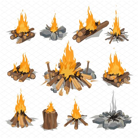 Vector Campfires Log Burning Bonfire Campfire Drawing Fire Drawing