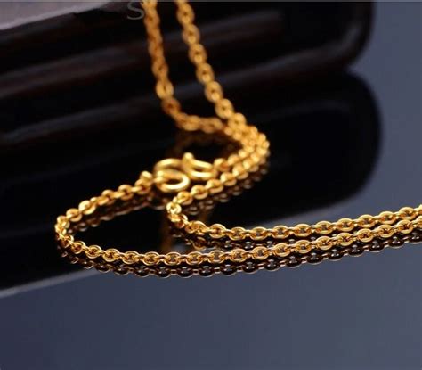 Pure Solid 24k Yellow Gold Chain Necklace Smooth O Chain Necklace 2