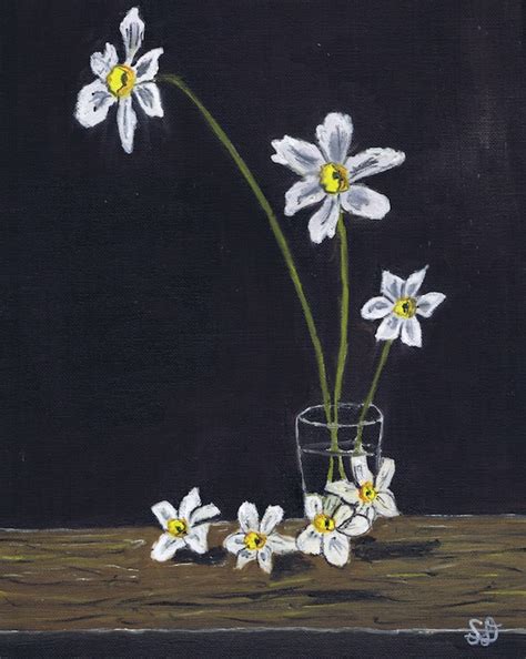 Oil painting flowers black background. White Flowers Black Background still life Original Art