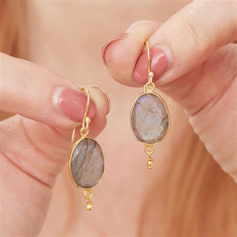 Labradorite Drop 18 K Gold And Silver Earrings By Rochejewels