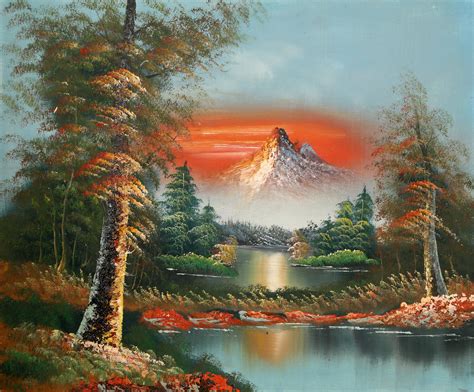 Lot Shumu Fu Red Sunset Mountain Landscape 28 Oil