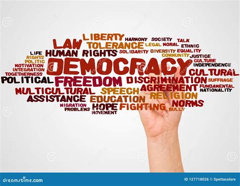 Democracy Word Cloud And Hand With Marker Concept Stock Illustration