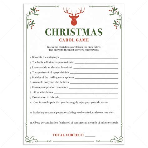 Guess The Christmas Carol Game With Answers Printable Download