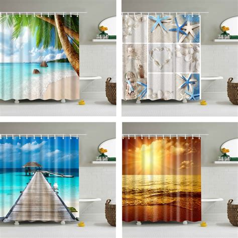 Seaside Scenery 3d Printed Shower Curtains Set Polyester Fabric
