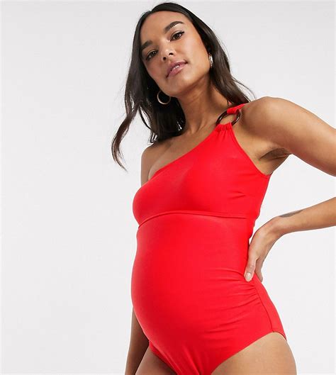 New Look Maternity One Shoulder Ring Detail Swimsuit In Red In