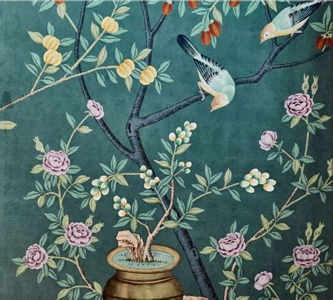 Sample In Stock Hand Painted Chinoiserie Wallpaper Etsy