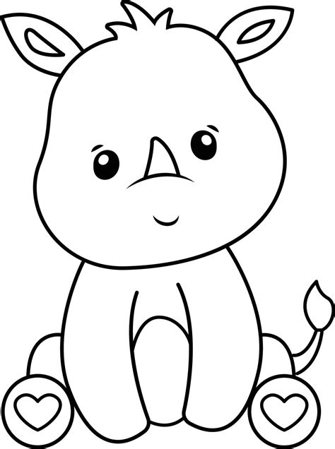 Baby Rhino Cartoon Outline For Kids Coloring Book Free Vector 22978040