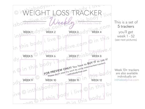 Buy Weekly Weight Loss Trackers Set Of 5 Weight Loss Goals Digital