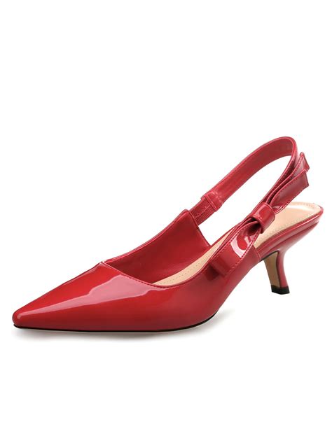 Pointed Toe Pumps Womens Red Slingback Bow Knotted Kitten Heel Shoes