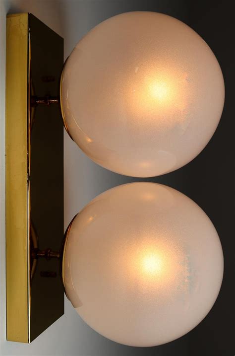 Mid 20th Century Brass Wall Ceiling Lights White Frosted Glass Globes 1970s For Sale At 1stdibs