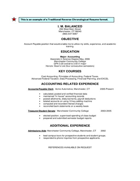 A functional resume focuses more on skills rather than work experience and is usually used by career changers or students. Traditional or Reverse Chronological Resume Format Free ...