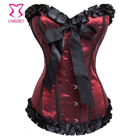 Corzzet Vintorian Red Satin Steel Boned Overbust Corsets And Bustiers