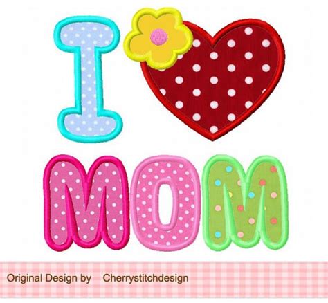 I Love Mom Mother S Day Machine Embroidery Applique Etsy Baby