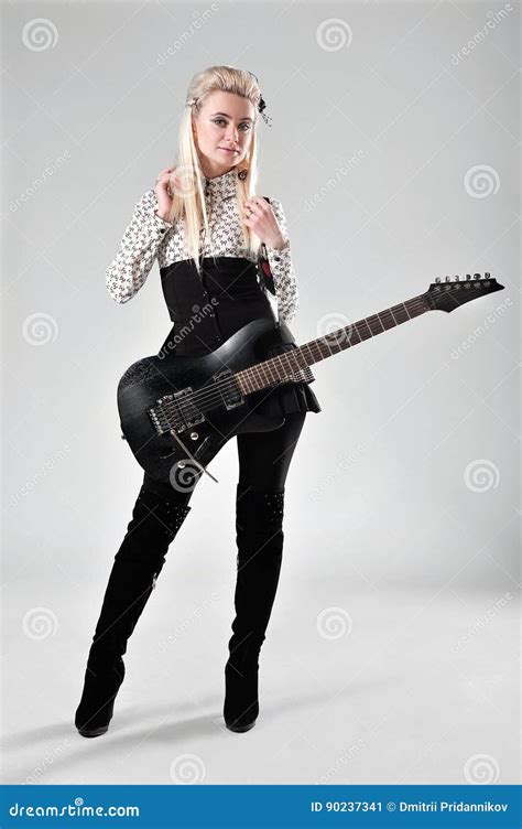 beautiful blonde girl with electric guitar stock image image of blond pickup 90237341