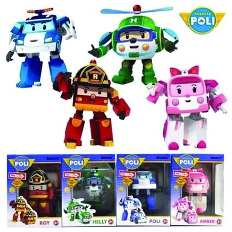 Robocar Poli Academy 4 Pcs Of Poli And Helli And Amber And Roi Transforming