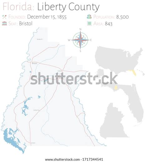 Large Detailed Map Liberty County Florida Stock Vector Royalty Free