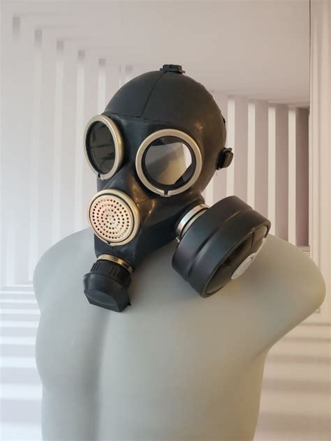 heavy rubber gas mask with a filter latex gear fetish golden etsy