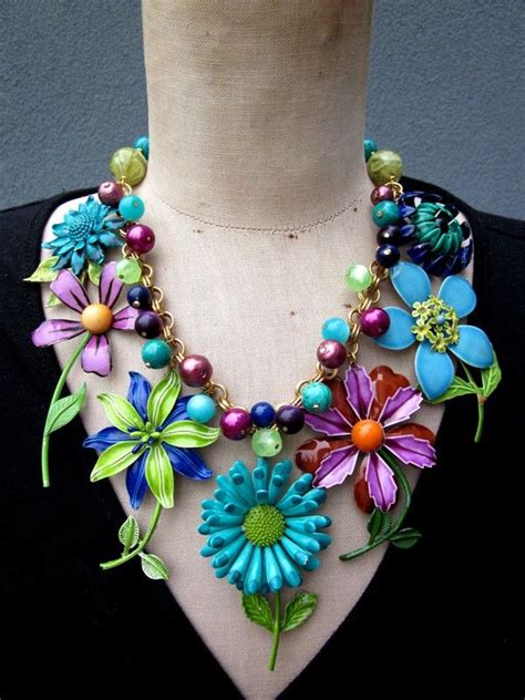 Spring Bouquet A Vintage Enamel Flower Statement Necklace RESERVED