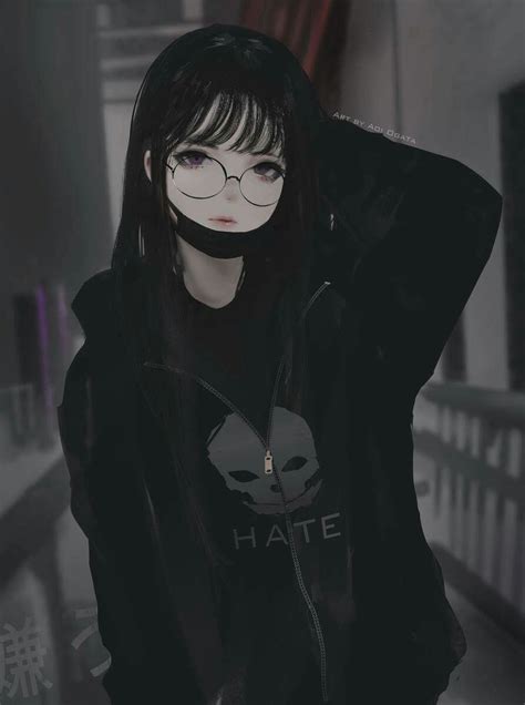 Dark Anime Girl With Mask Focus Wiring