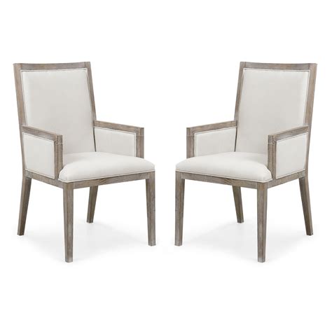 Edgemod Rhone Dining Arm Chair In White Linen Set Of 2