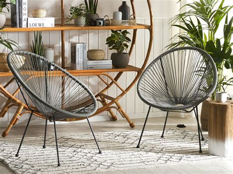 Set Of 2 Pe Rattan Accent Chairs Dark Grey Acapulco Ii