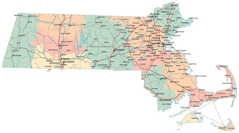 Laminated Map Large Administrative Map Of Massachusetts State With