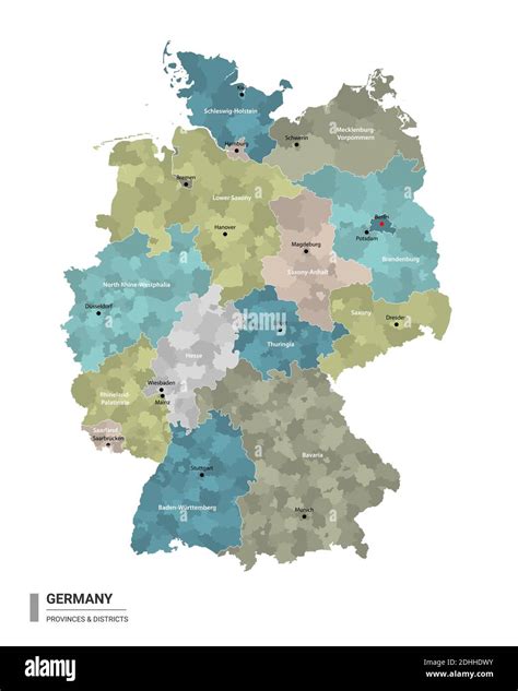 Germany Higt Detailed Map With Subdivisions Administrative Map Of