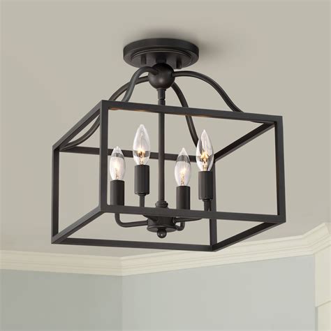 Franklin Iron Works Rustic Ceiling Light Semi Flush Mount Fixture Black