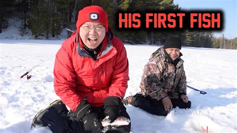 Ice Fishing For Rainbows His First Time Ice Fishing Youtube