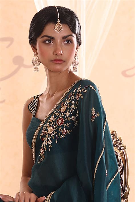 Buy Nadima Saqib Green Silk Organza Embroidered Saree Online Aza Fashions