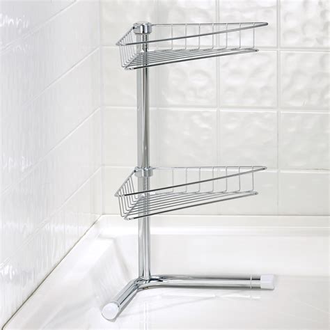 Free Standing Corner Bathroom Shelf 2 Tier Shower Organizer Caddy