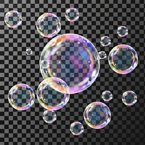 Realistic Soap Bubbles With Rainbow Reflection Set Isolated Vector