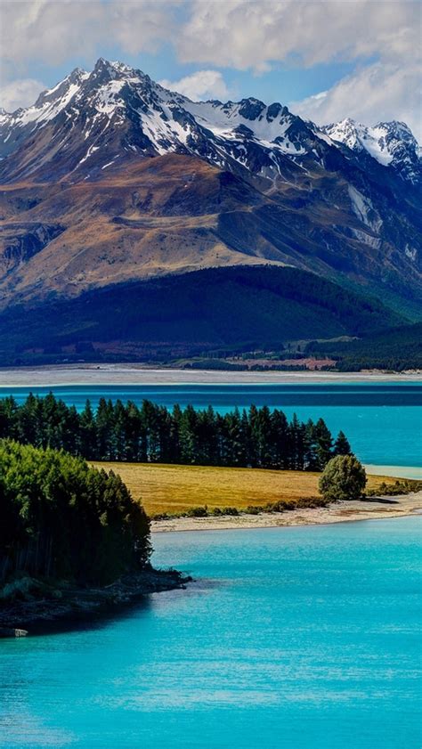 Iphone xs new zealand wallpaper. Lake Tekapo, New Zealand, mountains, trees iPhone X 8,7,6 ...