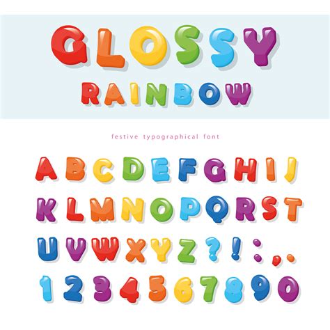 Glossy Rainbow Colored Font Design Festive Abc Letters And Numbers