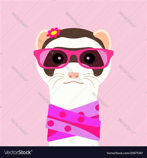 Ferret Girl Portrait With Pink Glasses And Scarff Vector Image