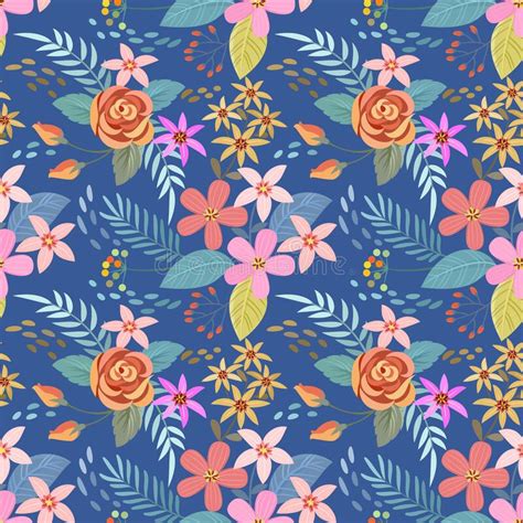 Hand Drawn Colorful Flowers Seamless Pattern Stock Vector