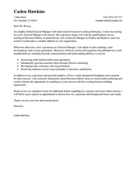 Sales General Manager Cover Letter Examples Livecareer
