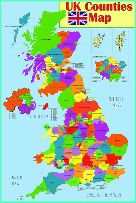Laminated Educational Wall Poster Uk Counties Map Gb Great Britain Counties Poster Amazonde