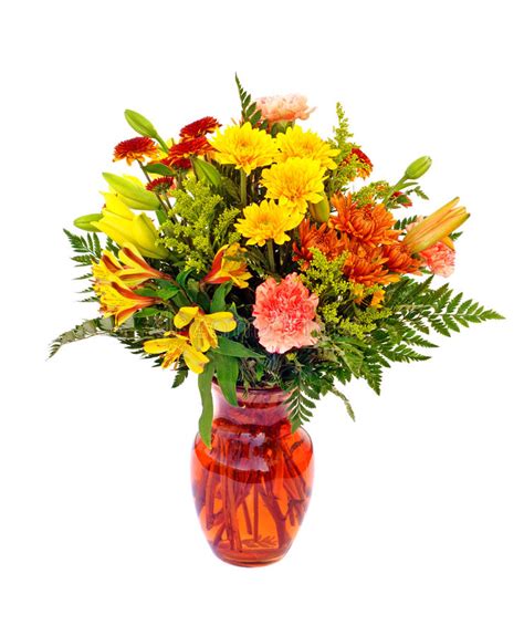Fresh Fall Color Flower Arrangement In Orange Vase Stock Photo Image Of Daisy Floral 25457626