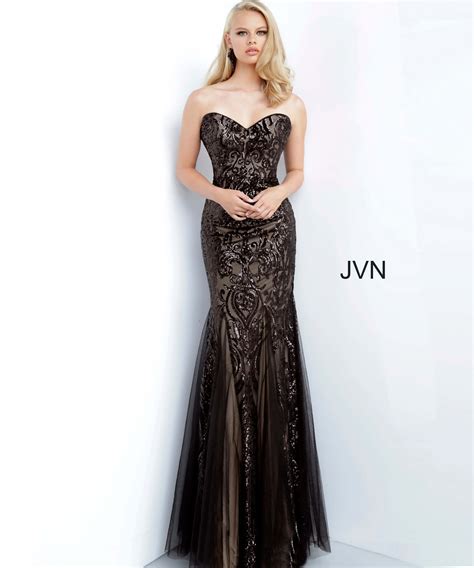 jvn00954 dress jvn black embellished strapless sweetheart dress