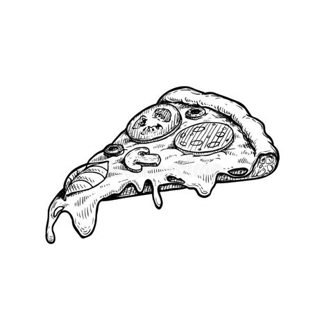 Hand Drawn Sketch Style Pizza Slice Pepperoni Pizza With Salami