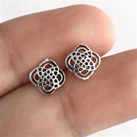 Solid 925 Sterling Silver Tiny Celtic Knot Flower Stud Earrings Irish